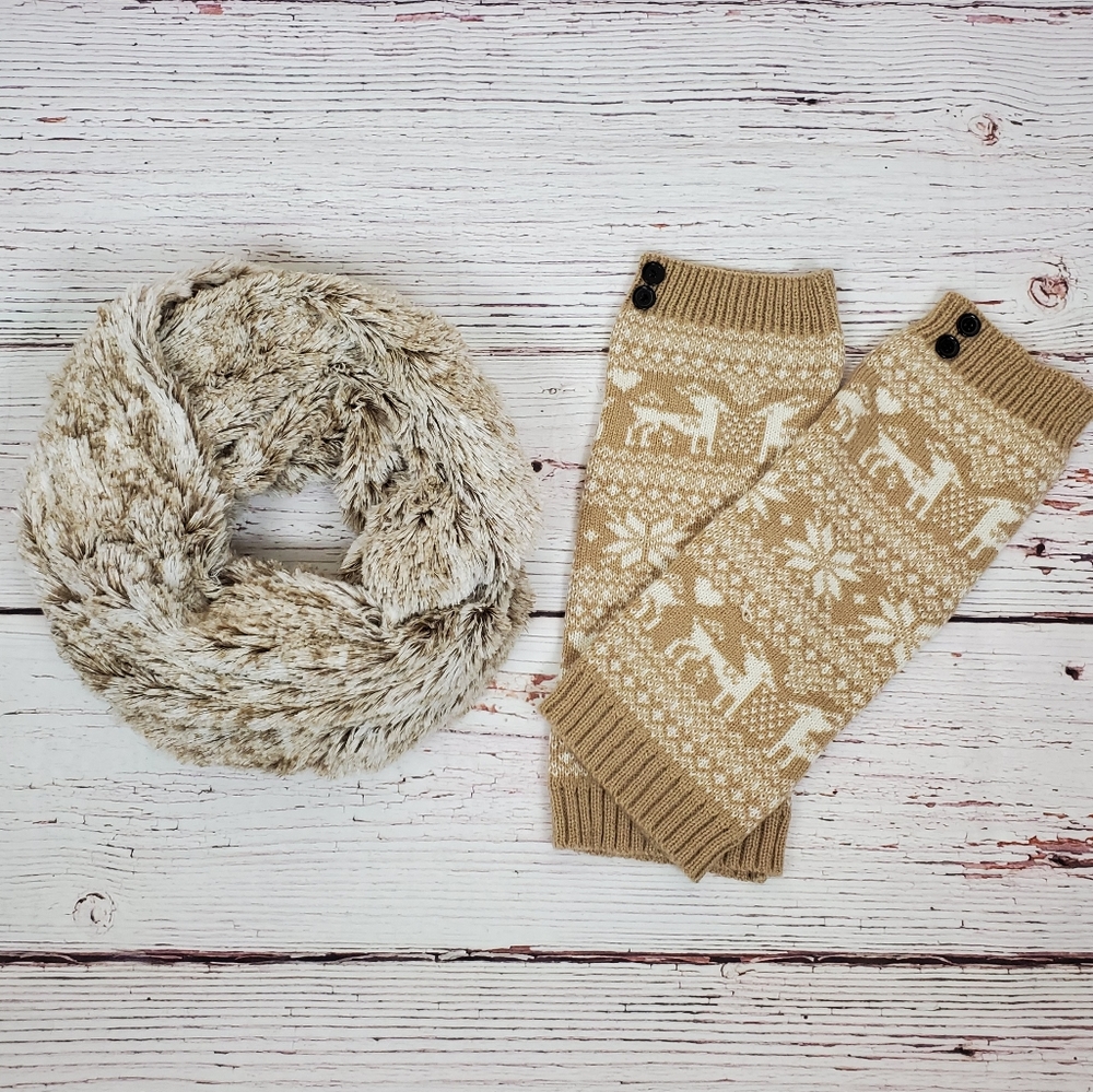 Faux fur scarf with matching leg warmers